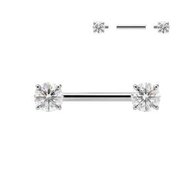 Barella per Capezzolo con Zirconia Cubica in 4 Griffes in Titanio Grado Impianto con Filettatura Interna