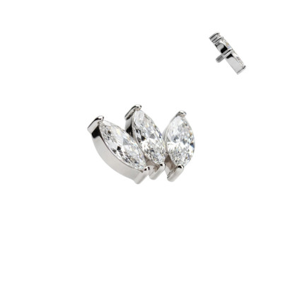 Top Ventaglio con 3 Zirconie Cubiche Marquise in Titanio Grado Impianto con Filettatura Interna