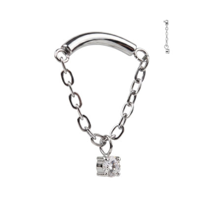 Top Barella Curva con Zirconia Cubica Rotonda Pendente su Catena in Titanio Grado Impianto con Filettatura Interna