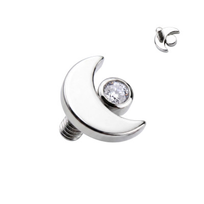 Top Luna Crescente con Zirconia Cubica in Smussatura in Titanio Grado Impianto con Filettatura Interna