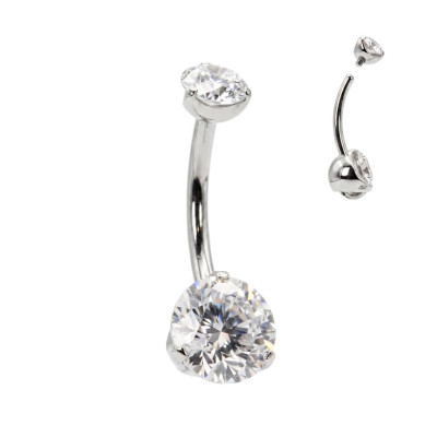 Bijou de Nombril avec Zirconias Serties en Griffes et Filetage Interne en Titane de Qualité Implant