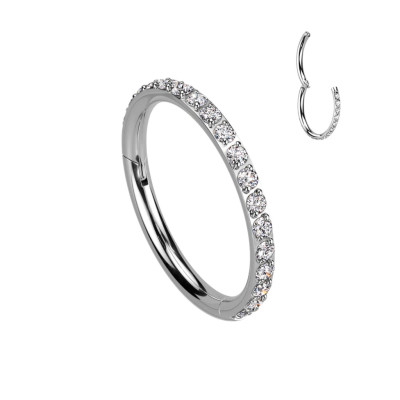 Implant Grade Titanium Hinged Segment Hoop Ring With Outward Facing Pave CNC Set CZ