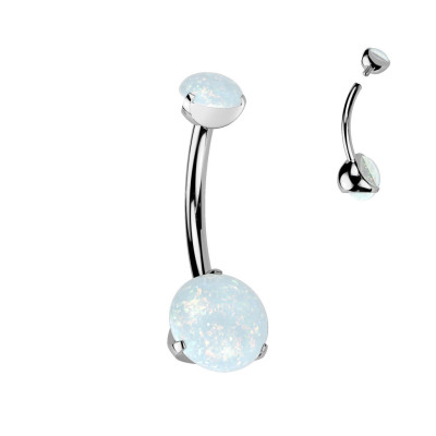 Implant Grade Titanium Internally Threaded Top Prong Set Double Round Opal Belly Button Rings