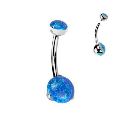 Implant Grade Titanium Internally Threaded Top Prong Set Double Round Opal Belly Button Rings