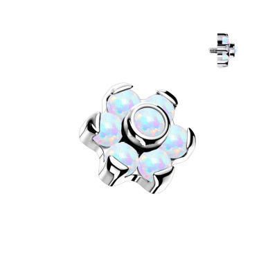 Implant Grade Titanium Internally Threaded Opal Flower Top With Bezel Set Center and Prong Set Petals