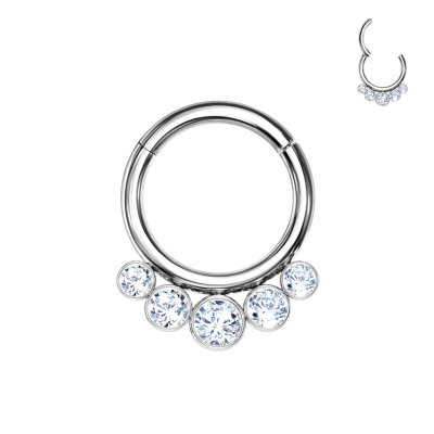 Implant Grade Titanium Hinged Segment Hoop Ring With 5 Bezel Set Forward Facing Crystals