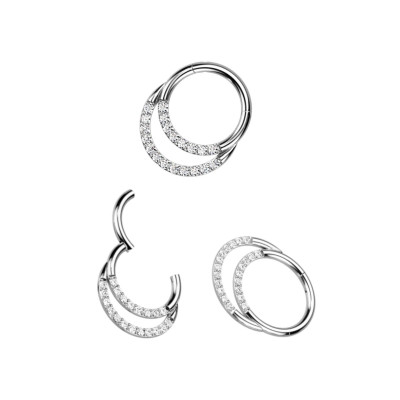 Implant Grade Titanium Hinged Segment Hoop Ring With Double Row of Pave CZs