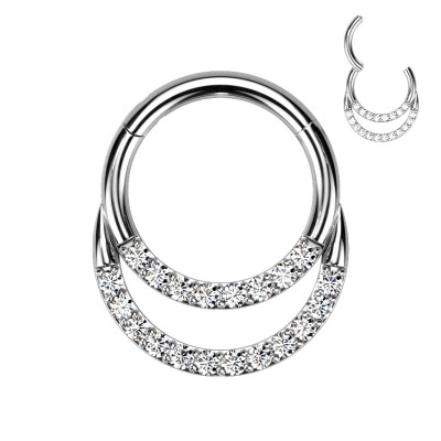 Implant Grade Titanium Hinged Segment Hoop Ring With Double Row of Pave CZs