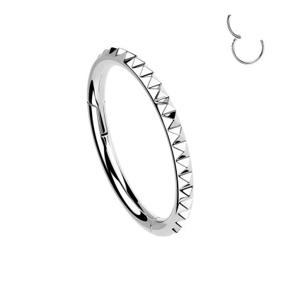 Implant Grade Titanium Hinged Segment Hoop Ring With Pyramid Cut Studded Outside