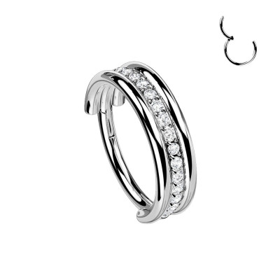 Implant Grade Titanium Hinged Segment Hoop Ring With Outward Facing Triple Stacked CZ Center Line