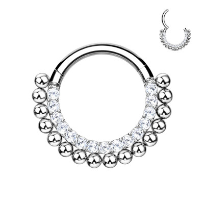 Implant Grade Titanium Hinged Segment Hoop Ring Lined With Pave CZs and Beads