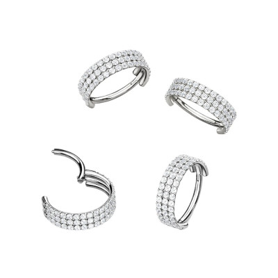 Implant Grade Titanium Hinged Segment Hoop Ring With Triple Lined Outward Facing CZs