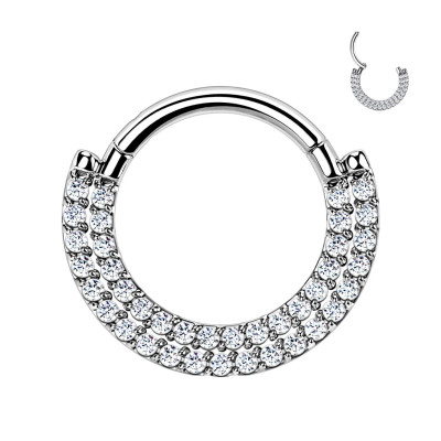 Implant Grade Titanium Hinged Segment Hoop Ring With CZ Pave Double Lined Front