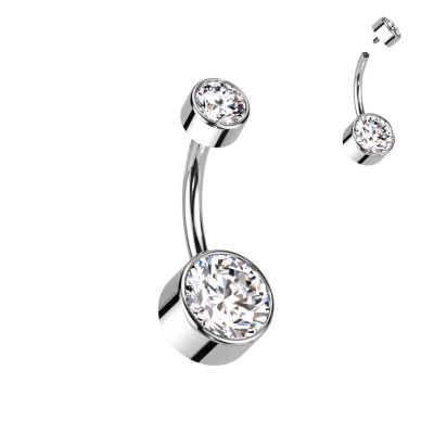 Implant Grade Titanium Internally Threaded Double Bezel Set Round Zirconia Belly Ring