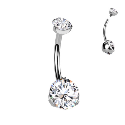 Implant Grade Titanium Internally Threaded Top Double Prong Set CZ Belly Button Ring