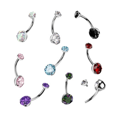 Implant Grade Titanium Internally Threaded Top Double Prong Set CZ Belly Button Ring
