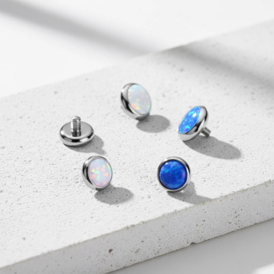 Implant Grade Titanium Internally Threaded Flat Bezel Set Opal Top
