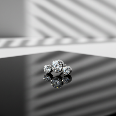 Implant Grade Titanium Internally Threaded 3 Round Bezel Set CZ Crystal Top