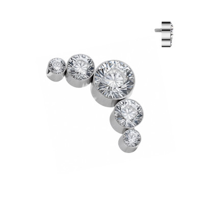 Implant Grade Titanium Internally Threaded 5 Round Bezel Set CZ Crystal Top