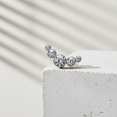 Implant Grade Titanium Internally Threaded 5 Round Bezel Set CZ Crystal Top