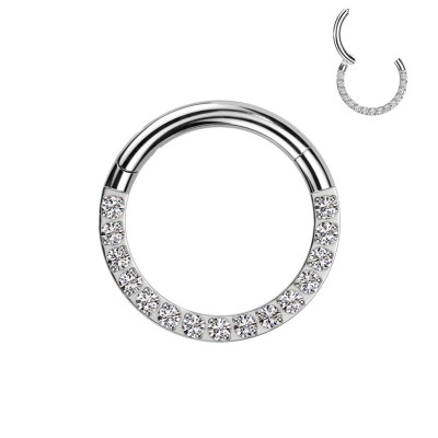 Implant Grade Titanium Hinged Segment Hoop Ring With Forward Facing Pave CNC Set CZ