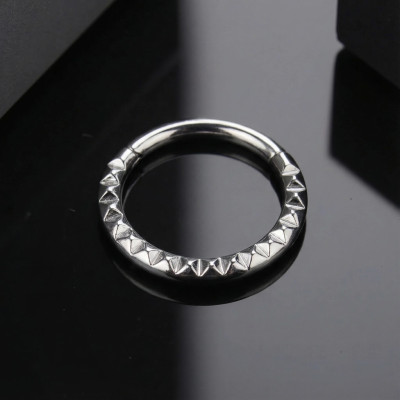 Implant Grade Titanium Hinged Segment Hoop Ring With Pyramid Cut Studded Front