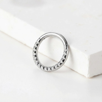 Implant Grade Titanium Hinged Segment Hoop Ring With Pyramid Cut Studded Front