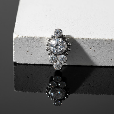 Implant Grade Titanium Internally Threaded 5 CZ Cluster and Beaded Ball Center Edge Top
