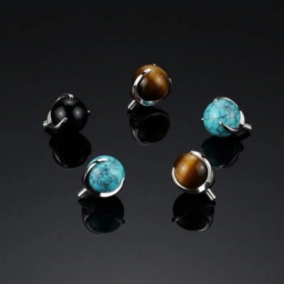 Implant Grade Titanium Internally Threaded Claw Set Natural Stone Ball Top