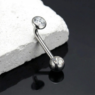Piercing Christina com Acessórios de Gemas em Bisel e Bola com Rosca Interna de Titânio Grau Implante