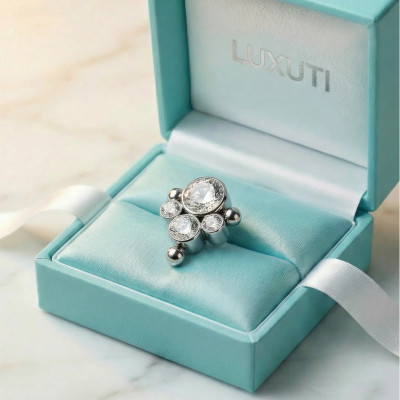 Top Centro y 3 Circonitas Redondas en Bisel y Borde de Esferas de Titanio Grado Implante con Rosca Interna