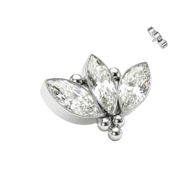 Implant Grade Titanium Internally Threaded 3 Marquise CZ and Ball Cluster Top