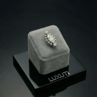 Implant Grade Titanium Internally Threaded Beaded Ball Edge Marquise CZ Center and 2 Round CZ Top