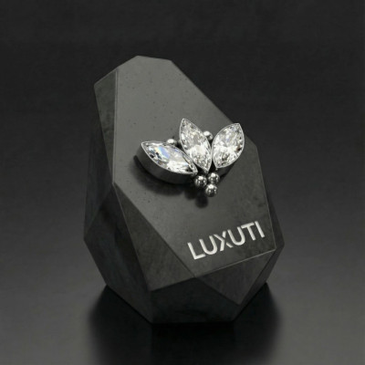 Implant Grade Titanium Internally Threaded 3 Marquise CZ and Ball Cluster Top