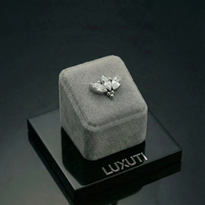 Implant Grade Titanium Internally Threaded 3 Marquise CZ and Ball Cluster Top