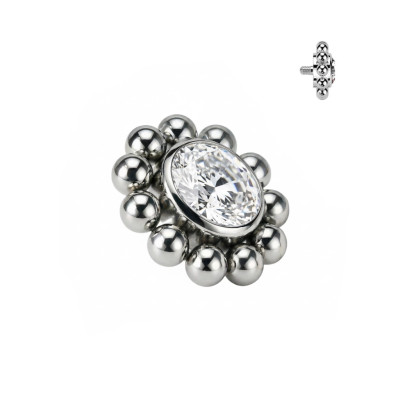 Implant Grade Titanium Internally Threaded Bezel Set CZ Center With Beaded Ball Edge Top
