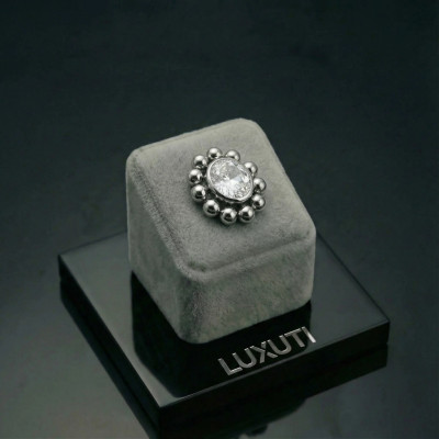 Implant Grade Titanium Internally Threaded Bezel Set CZ Center With Beaded Ball Edge Top