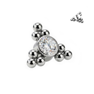 Implant Grade Titanium Internally Threaded Top With Bezel Set CZ Center and Trinity Ball Clusters