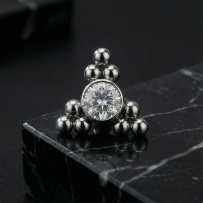 Implant Grade Titanium Internally Threaded Top With Bezel Set CZ Center and Trinity Ball Clusters