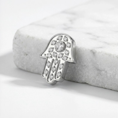 Implant Grade Titanium Internally Threaded Hamsa Pave CZ Top