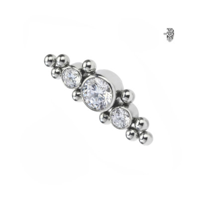 Implant Grade Titanium Internally Threaded Top With 3 Bezel Set CZs and Ball Clusters