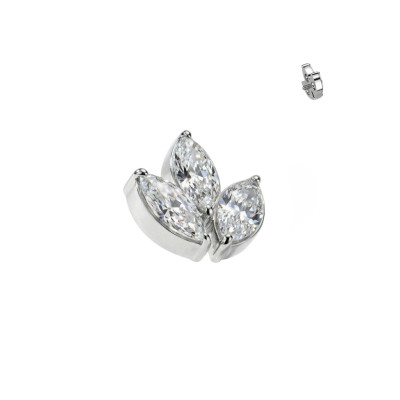 Implant Grade Titanium Internally Threaded 3 Marquise CZ Leaf Top