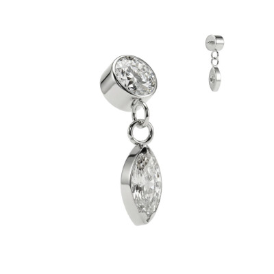 Implant Grade Titanium Internally Threaded Round Bezel Set CZ With Marquise CZ Dangle Top