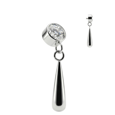 Implant Grade Titanium Internally Threaded CZ Bezel Set Top With Teardrop Dangle