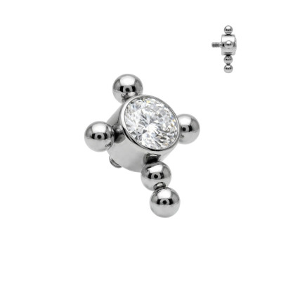 Implant Grade Titanium Internally Threaded Bezel Set CZ Center Beaded Ball Cross Top