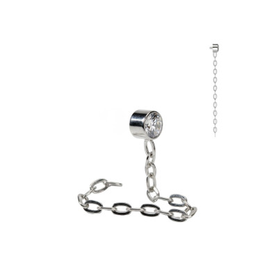 Implant Grade Titanium Internally Threaded Round Bezel Set CZ and Chain Dangle Top