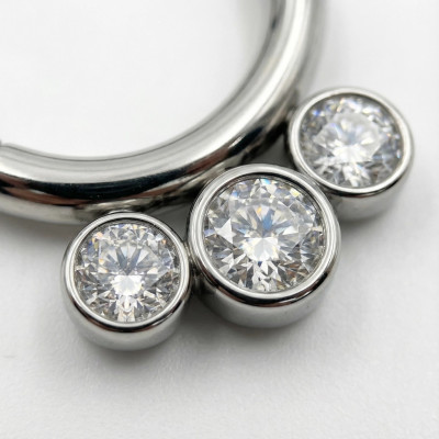 Implant Grade Titanium Hinged Segment Hoop Ring With 3 Bezel Set Forward Facing Crystals