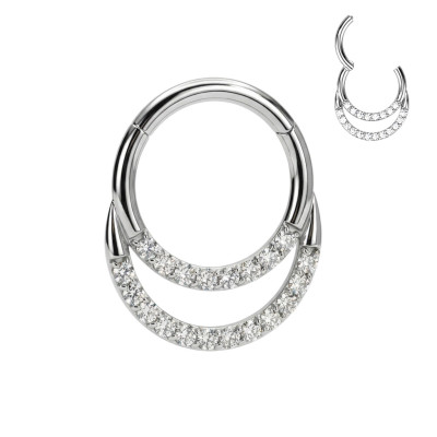 Aro con Doble Hilera de Pavé Frontal de Circonitas y Bisagra de Titanio de Grado Implante