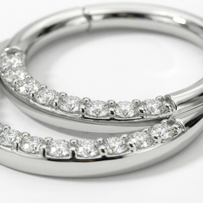 Implant Grade Titanium Hinged Segment Hoop Ring With Double Row of Pave CZs