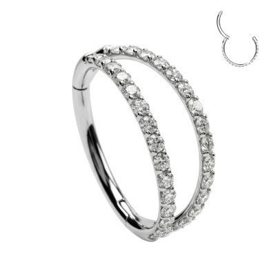 Implant Grade Titanium Hinged Segment Double Hoop Ring Lined With Outward Facing CZs
